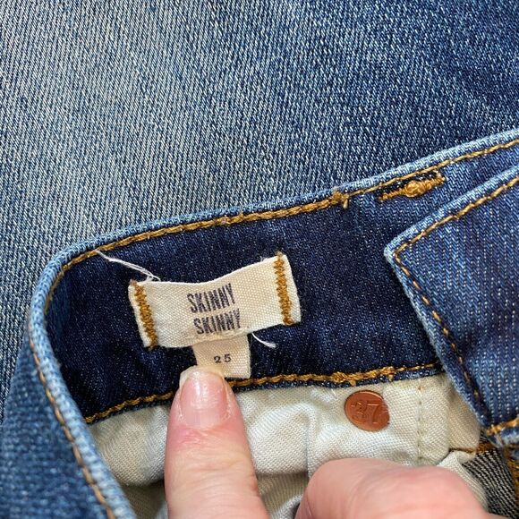 Madewell Mid Rise Skinny Medium Blue Wash Whiskered Distressed Knee Jeans 25 - Picture 6 of 9